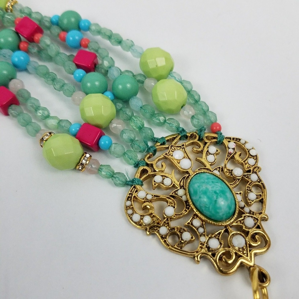 AQUA collar necklace 7 strands pink turquoise - Picture 8 of 8
